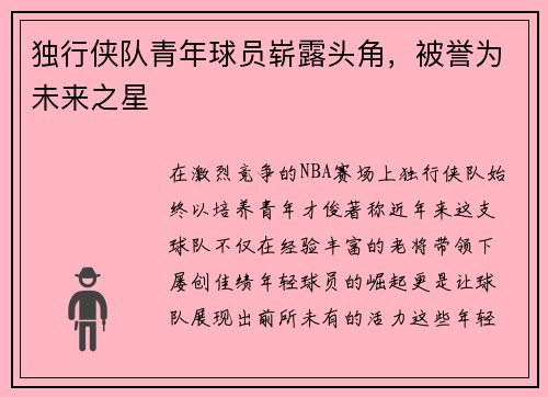 独行侠队青年球员崭露头角，被誉为未来之星